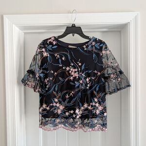 Nanette Lepore | Navy Embroidered Blouse